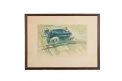 Amilcar en vitesse sur l'anneau de Linas - Montlhéry by Géo Ham, Lithograph signed. Framed, offered Feb 2025