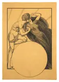 Dessin pour un almanach, Le Jour et la Nuit by Carlos Schwabe, Crayon noir, fusain et encre de Chine, sold Feb 2025