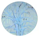 Paysage de neige by William Degouve de Nuncques, Pastel sur papier bleu de forme ronde, sold Feb 2025