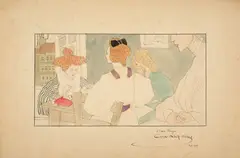 Les couturières by Gustave Mossa, Encre de Chine et aquarelle gouachée, sold Feb 2025
