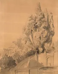 Cyprès dans les jardins de la villa d'Este, Tivoli by William Stanley Haseltine, Plume, encre grise et lavis gris, sold Sep 2025