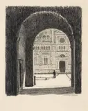 Entrée de la chartreuse de Pavie by Georges Paul Leroux, Crayon noir, sold Sep 2025