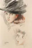 Etude de têtes d'Ellen Helleu et de son institutrice by Paul César Helleu, Trois crayons, sold Sep 2025