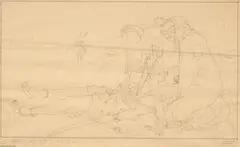 Le roi de Gazna / Paradis et Peri vers 1913 by Gustave Mossa, Plume et encre noire sur calque, sold Sep 2025