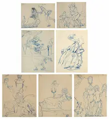 Les trois grâces by Georges Barbier, Plume et encre bleue, sold Sep 2025