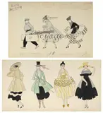 Quatre figures de modes by Georges Barbier, Plume et encre de Chine, aquarelle, sold Sep 2025
