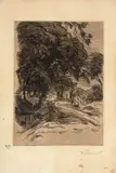 Charrettes à l'entrée d'un village by Victor Prouvé, Gravure en noir, sold Sep 2025