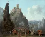 Stylite haranguant le cortège d'une reine by Jean-Georges Berdot, Huile sur cuivre Poids du cuivre : 1.838 kg, sold Sep 2025