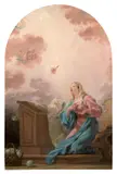La Vierge en prière devant le Coeur Immaculé by Noël Hallé, Huile sur toile de forme cintrée en partie supérieure (Toile d'origine), sold Sep 2025