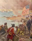 Première défense de Bunker Hill, Massachusetts, juin 1775 by Alphonse Lalauze, Huile sur toile (Toile d'origine), sold Sep 2025