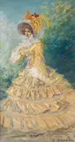 Elégante à la robe et au chapeau jaune by Charles Léandre, Pastel sur papier marouflé sur toile, sold Sep 2025