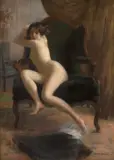 Nu féminin sur une bergère à oreilles d'époque Louis XV by Pierre Carrier-Belleuse, Pastel, sold Sep 2025
