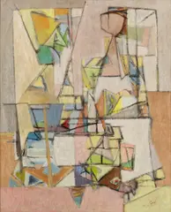 Intérieur, composition by Geer van Velde, 1947, Huile sur toile, sold Jun 2025