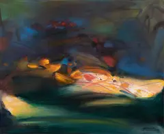 La nuit vient by Chu Teh-chun, 1988, Huile sur toile, sold Jun 2025