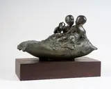 Couple by Georges Jeanclos, 1989, Bronze patiné sur socle en bois, sold Jun 2025