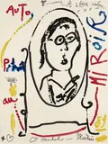 Autoportrait au miroir à la façon Caroline by Michel Macréau, 1989, Technique mixte sur papier, sold Jun 2025