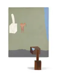 Sans titre by Joël Kermarrec, 1970-71, Acrylique et huile sur toile et objet en bois, sold Jun 2025