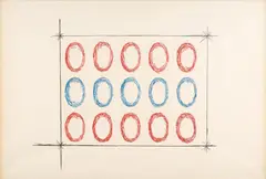 Ovali rossi e blu by Turi Simeti, 1964, Pastel sur carton marouflé sur toile, sold Jun 2025