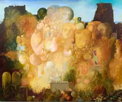 L'apparition by Ljubomir Popović, 1967-68, Huile sur toile, sold Dec 2025