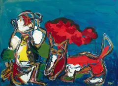 Sans titre by Karel Appel, circa 1980, Huile sur papier marouflé sur toile, sold Dec 2025
