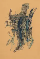 Sans titre by Camille Bryen, circa 1946-49, Encre, aquarelle et crayons de couleur sur papier, sold Dec 2025