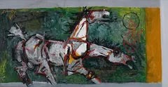 Untitled by M. F. Husain, Oil on canvas, sold Sep 2020
