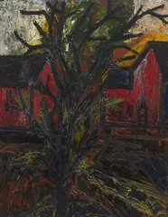 Landscape with Red Houses by F. N. Souza, 1953, Oil on board, sold Sep 2020