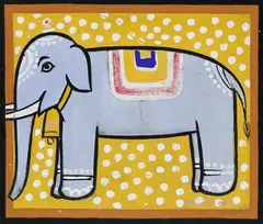 Untitled (Elephant) by Jamini Roy, Tempera on cardboard, sold Sep 2020