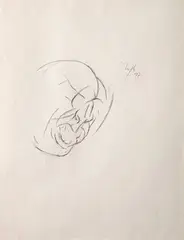 Head by Tyeb Mehta, 1997, Crayon on paper, sold Sep 2020