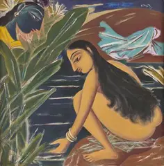 Radha and Krishna by George Keyt, Oil on canvas, offered Jun 2020