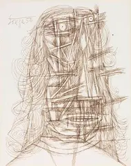 Untitled by F. N. Souza, Pen on paper pasted on board, sold Jun 2020