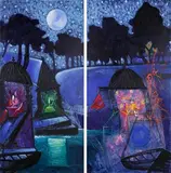 Starry Night and Temples by Manu Parekh, Acrylic on canvas, sold Jun 2020
