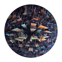 Shows are going on (Space and Ladder series) by C Bhagyanath, Oil and acrylic on canvas, sold Jan 2019