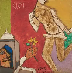 Untitled by M. F. Husain, Oil on board, sold Jun 2019