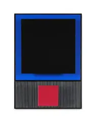 Noir sur bleu by Jesús Rafael Soto, 1989, Acrylique, métal et bois sur panneau de bois, sold Dec 2025