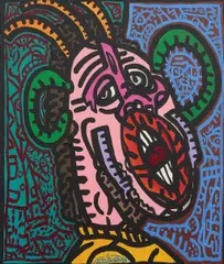 Le chanteur à oreilles vertes by Robert Combas, 1986, Acrylique sur toile, sold Dec 2025