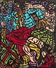 Dance machine love in the disk-au-tèque hot ! by Robert Combas, 1996, Acrylique sur toile, sold Dec 2025