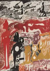 Pinocchi alpini e carriole / Alpino rosso e alpino giallo by Carlo Zinelli, 1968, Tempera sur papier (recto/verso), sold Dec 2025