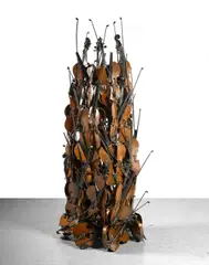 Baroquial II by Arman, 2000, Accumulation de violons et d'archets en bronze à patine brune et noire, sold Dec 2025