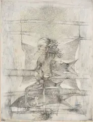 Le messager by Fred Deux, 1989-90, Mine de plomb et crayons de couleur sur papier, sold Dec 2025