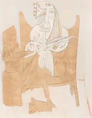 L'enfant et le miroir ou Femme assise et enfant by Wifredo Lam, 1942, Gouache et crayon sur papier, sold Oct 2025