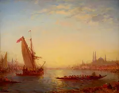 Effet de lumière au couchant sur le Bosphore, Constantinople by Félix Ziem, Huile sur panneau, une planche, sold Mar 2025
