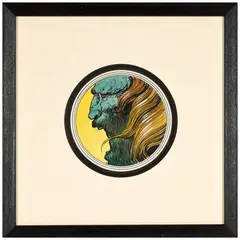 Page de Garde Lone Sloane by Philippe Druillet, Encre de Chine et encres de couleurs pour un portrait de ce personnage aux yeux rouges., sold Nov 2025