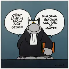 Le Chat by Philippe Geluck, Acrylique sur toile. Le Chat a fait des études de droit, et il est devenu avocat., sold Nov 2025