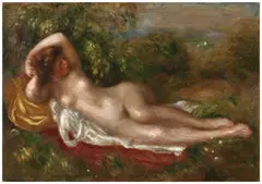 Jeune femme nue couchée dans l’herbe by Pierre-Auguste Renoir, circa 1900, Huile sur toile, sold Jun 2025