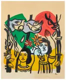 Les deux femmes aux oiseaux by Fernand Léger, Gouache et encre sur papier, sold Jun 2025