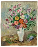 Bouquet de fleurs dans l'aiguière blanche by Charles Camoin, circa 1940, Huile sur toile, sold Jun 2025