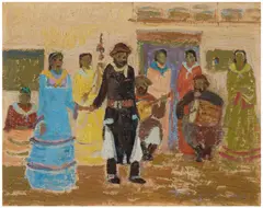 Sacando a bailar by Pedro Figari, 1921, Huile sur carton, sold Jun 2025