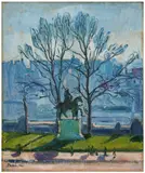 Statue de Charlemagne sur le parvis de Notre Dame by Jean Misceslas Peské, 1921, Huile sur toile, sold Jun 2025