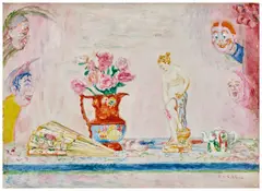 Fleurs et statuette by James Ensor, 1938, Huile sur panneau, sold Jun 2025